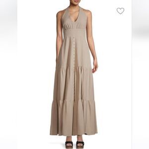 NWT Elie Tahari Open-Back Halter Back Tiered Maxi Dress
